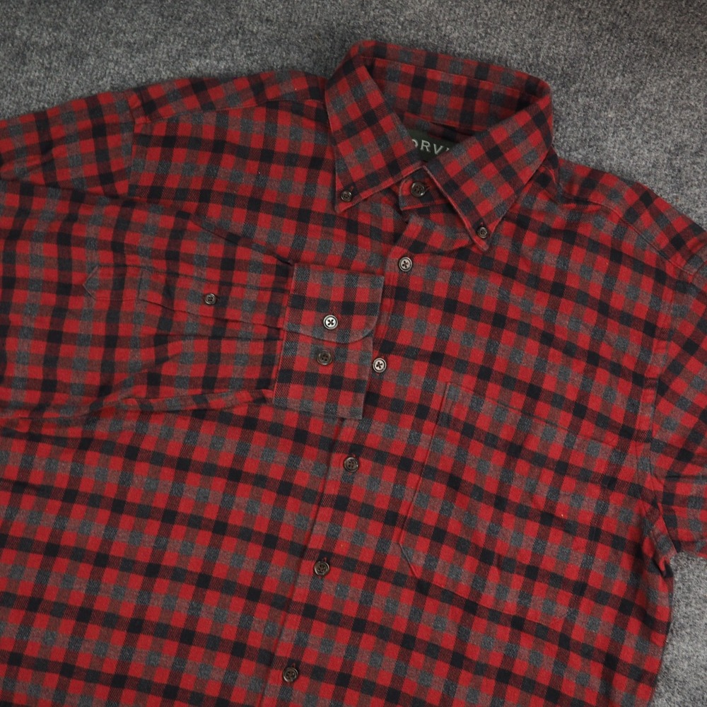 Orvis Flannel Shirt Mens Med Red Black Plaid Long Sleeve Gorpcore